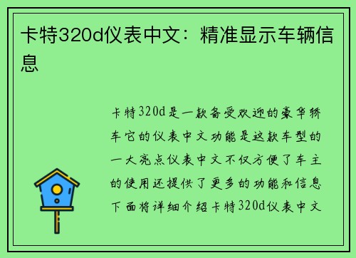 卡特320d仪表中文：精准显示车辆信息